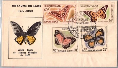LAOS 1965 POSTAL CACHET ILLUSTRATED FDC COVER COMM NATURAL SCIENCES BUTTERFLIES - Image 1 of 2