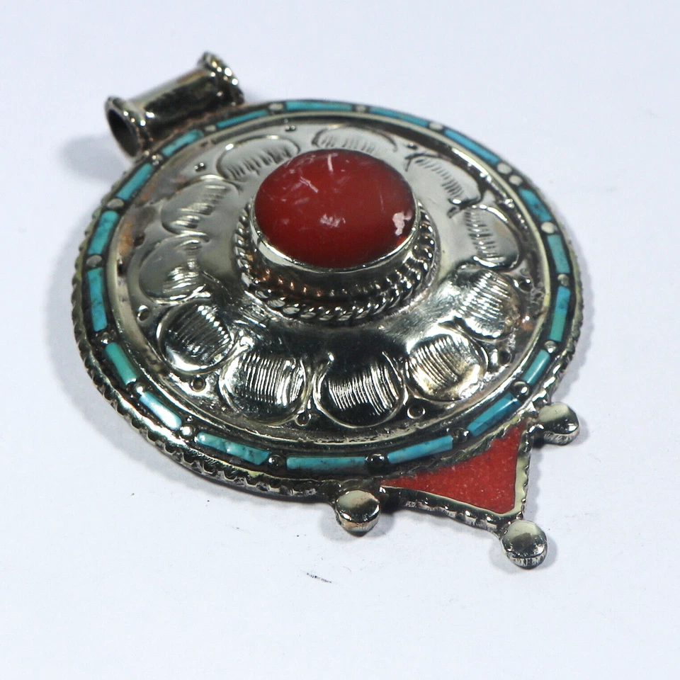 Colgante Turquesa Tibetano Plata Colgante Hecho a Mano Coral Dije Buda Joyería Foto 1 de 4