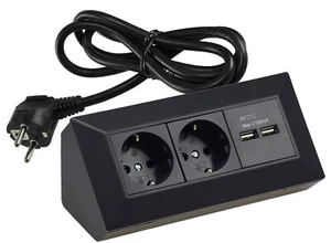 Steckdosenblock 2-fach + 2x USB 1,5m Kabel schwarz Ecksteckdose Aufbausteckdose - Bild 1 von 4