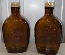 Log Cabin Syrup Bottles Bicentennial 1776 Patriots Brown Glass Caps 2 Vintage