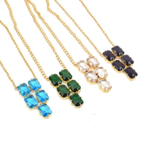 Rectangle Gemstone Jewelry Multi Quartz Lot 4 Pcs Gold Plated Necklace 18" o752 - Bild 1 von 5