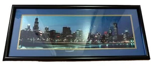Chicago City Skyline Night Print PANORAMA. PRINT WALL ART Picture 36x16 - Picture 1 of 2