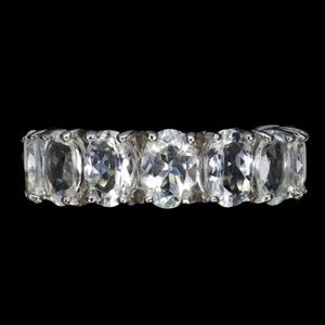 Estate 925 Anello Argento Ovale Acquamarina 7x5mm Naturale Gemma Gioielli Size 9 - Foto 1 di 13