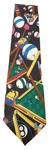 Renaissance Pool Table Rack Balls Cues Multicolored Tie - Picture 1 of 3