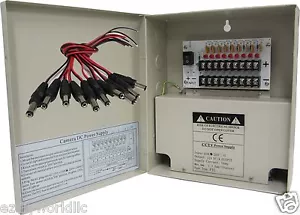 8 CH Channel Power Supply Box CCTV Camera 9 Port 12V+ 10pcs DC Pigtail - Bild 1 von 2