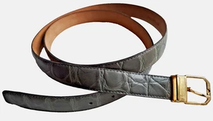 Italian Italy Kalbsleder Leder Gürtel grau vergoldet Schnalle plus Unisex - Bild 1 von 8