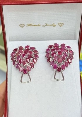 925 Sterling Silver Heart Shape Omega Back Earrings, Heated Ruby 11.14 Grams - Image 1 of 4