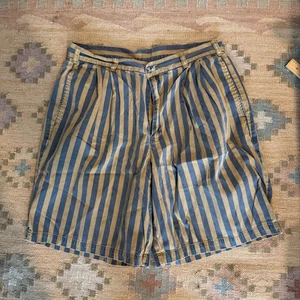Pantalones Cortos De Colección Gap Para Hombres 34 (32) Rayas Negritas Doble Pliegue Chino Años 90 Preparación Hiedra Raro - Imagen 1 de 5
