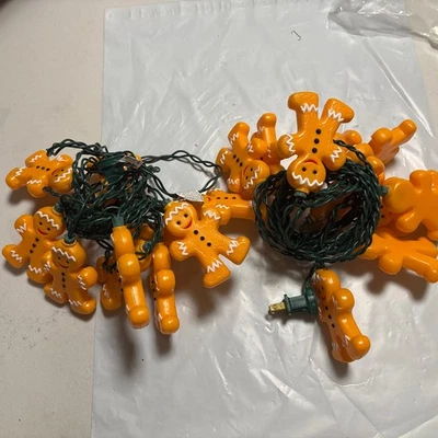 Vtg Gingerbread Man Christmas Light String 2 Sets Of 10 Lights Working - Image 1 of 4