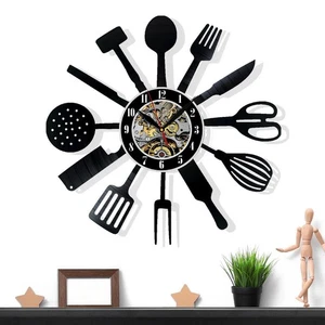 Herramientas de cocina disco vinilo reloj de pared regalo ideas sorpresa amigos cumpleaños arte - Imagen 1 de 5