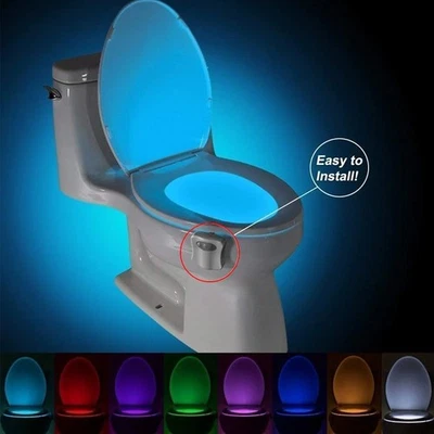 8 Colours LED Toilet Bowl Night Light PIR Motion Sensor Activated Seat Gadget - Image 1 of 4