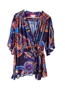 MAEVE Anthropologie Wrap Top Women's 1X Multicolor Viscose Tie Blouse OP1117137 - Picture 1 of 24