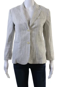 Theory Womens Two Button Notched Lapel Striped Blazer Jacket White Navy Size 4 - Picture 1 of 6