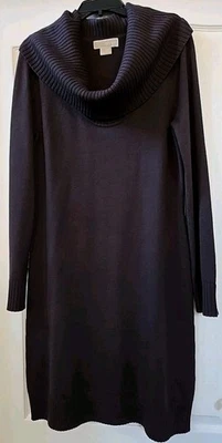 MICHAEL KORS Knitted Big Round Collar Long Sleeve Midi Sweater-Dress Brown Large - Image 1 of 4