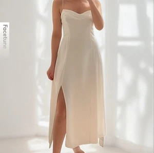 ABERCROMBIE & FITCH Camille Midi Schlupfkleid Perlen Spaghettiträger Schlitz Large - Bild 1 von 15