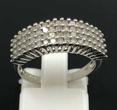 9ct white gold diamond ring, UK size N 1/2, 0.75CT, multirow. VGC. Foto 1 de 4