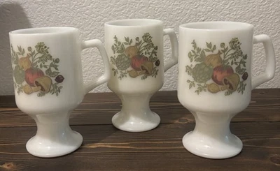 Juego de 3 tazas de champiñones vintage especias de la vida pedestal tazas de vidrio de leche Foto 1 de 4