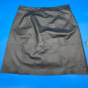 Liz Claiborne Black Leather Skirt Womens A-Line Knee Length Lined Panel Size 16 - Picture 1 of 7