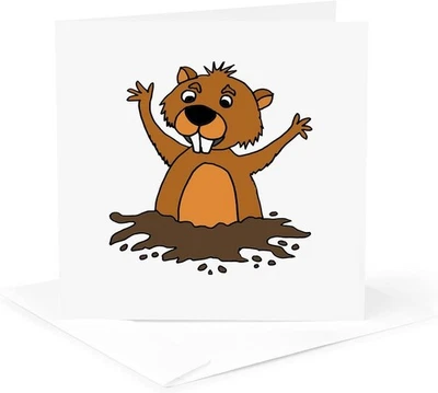 Tarjeta de felicitación 3Drose - Linda marmota divertida en agujero dibujos animados - Animales Foto 1 de 4
