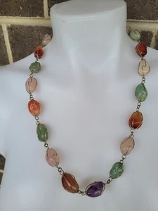 Vintage Wire Wrapped Multicolored Agate Stones Necklace - Picture 1 of 6