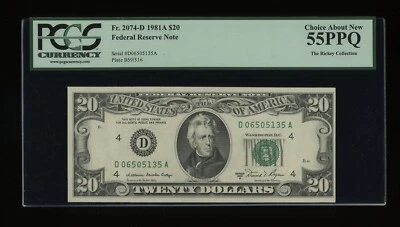DBR 1981-A $20 FRN Cleveland Fr. 2074-D PCGS 55 PPQ Serial D06505135A - Image 1 of 2