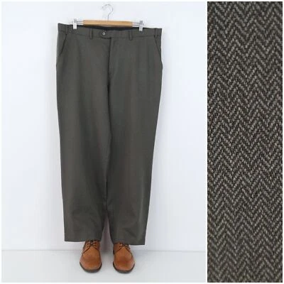Mens Trousers 39 Waist 29 Leg TAYLOR WRIGHT Dress Herringbone Brown Pants Slacks - Image 1 of 4