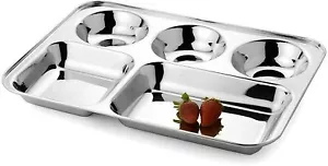 5 IN 1 Acciaio Inox Cena Rotondo Quadrato Extra Profondo Scomparto Piatto Piano - Foto 1 di 4