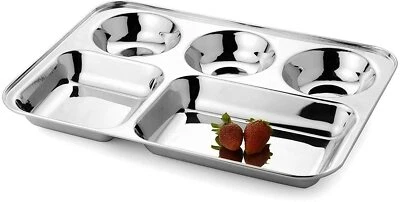 5 IN 1 Acciaio Inox Cena Rotondo Quadrato Extra Profondo Scomparto Piatto Piano - Immagine 1 di 4