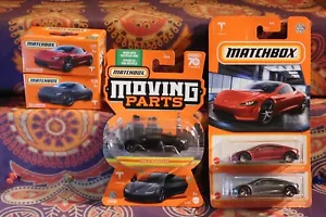 5 Matchbox TESLA ROADSTER Red & Grey Carded & Power Grabs + Black MOVING PARTS - Picture 1 of 20