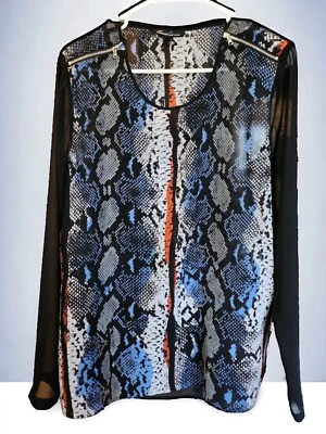 Kenneth Cole чистый змеиной кожи окрашенный длинным рукавом молнии холодные плечи Blous SZ M - Изображение 1 из 4