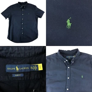 Polo Ralph Lauren Slim Fit Button Down Shirt Mens XXL Navy Blue Cotton Preppy - Picture 1 of 8