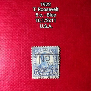 Francobollo U.S.A. 1922 5c. - T. Roosevelt - 10,1/2x11 - Blue - Foto 1 di 1