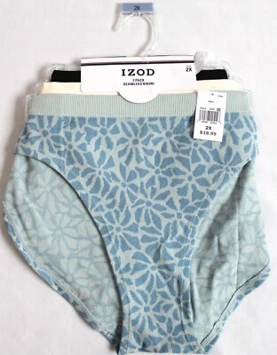 IZOD Womens Size 2X Seamless Bikini Underwear 3-Pack Black/Ivory/Blue Print - Image 1 of 4