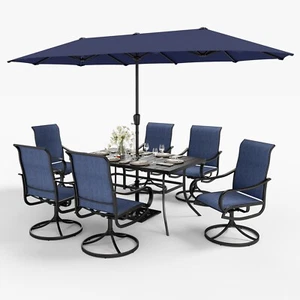 8 Pcs Patio Dining Furniture Set Outdoor Swivel Chairs Table With Patio Umbrella - Picture 1 of 15