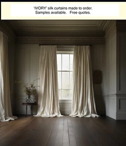 WHITE IVORY BEIGE CREAM SILK SAMPLE - MADE TO MEASURE WINDOW CURTAINS. PINCH BAY - Picture 1 of 39