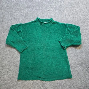 Diane Von Furstenberg Sweater Women Size Large Green Chenille Rolled Neck Casual - Picture 1 of 9