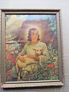 Foto vintage 1945 Warner Sallman ragazzo religioso con agnello! - Foto 1 di 4