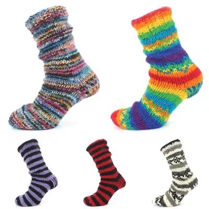 Wollsocken Grobstrick Fleece gefüttert REGENBOGEN Bett Slipper Winter warm Stiefel - Bild 1 von 21
