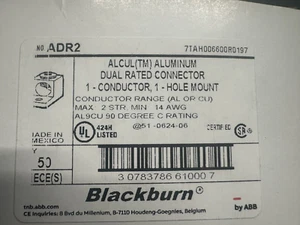 50 NEW Blackburn ADR2 Dual Rated Mechanical Connector Terminal Lug 2-14 AWG - Picture 1 of 5