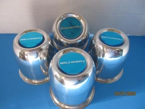 4 WELD RACING CENTER CAPS ALUMINUM 5 LUG DRAG ROD LITE WHEELS  3.17" OD BLUE - Picture 1 of 2