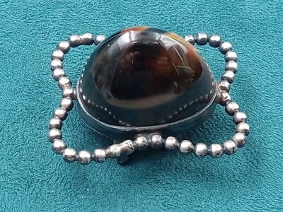 Diapositiva Bolo de plata de ley con ajuste de piedras preciosas de ágata cabujón: 1,5" x 1,25 y 21 g Foto 1 de 4
