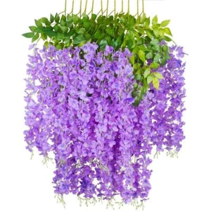 Unbranded Artificial Plants 45" Hanging Wisteria Flowering Plants Plastic Purple - Picture 1 of 3