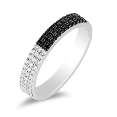 0.60Ct Black & White Round Cut CZ Stackable Band Ring In 925 Sterling Silver - Image 1 of 4