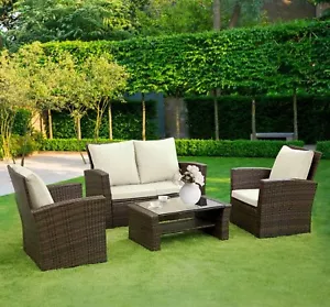 More details for rattan garden furniture 4 piece chairs coffee table cushions set outdoor patio