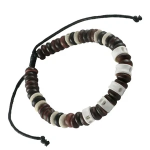 Surfer Armband Shamballa Handarbeit Holz Fischknochen Design B172 - Foto 1 di 2