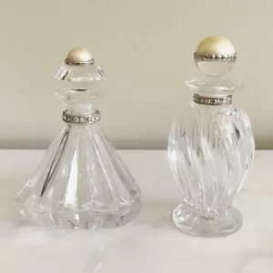 Lenox Silver Pave Diamonds & Pearl Perfume Bottle Set Triangle Swirl Crystal - Picture 1 of 8