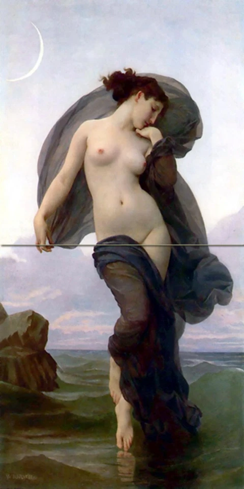 Tile Mural Evening Moon nude girl W.Bouguereau Kitchen Backsplash Marble Ceramic - Image 1 of 1