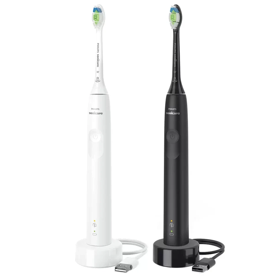 Philips Sonicare 3100 Series Sonic Rechargeable Toothbrush Dual Pack B&W HX3676