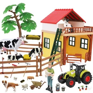 Farm Animals Figurines Toys Playset- Animal Barn House Toy Set,Tractor,Farmer... - Picture 1 of 6