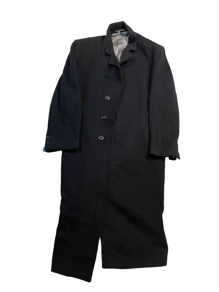 Abrigo METROPOLITAN VIEW negro de 45 pulgadas de largo con muesca de puntada superior solapa Foto 1 de 4